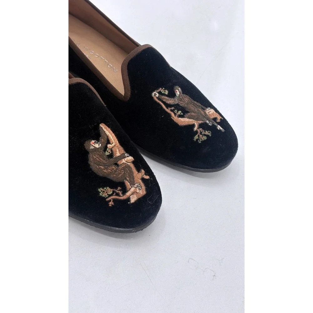 Stubbs & Wootton Velvet‎ Slippers Loafers Monkey Women Size 7 Black